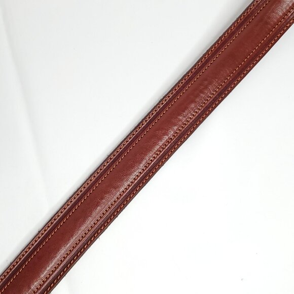 Mens Leather Belt Sz 40 Cognac Brown Accent Stitching Silver Tone Buckle Italy - Picture 3 of 5
